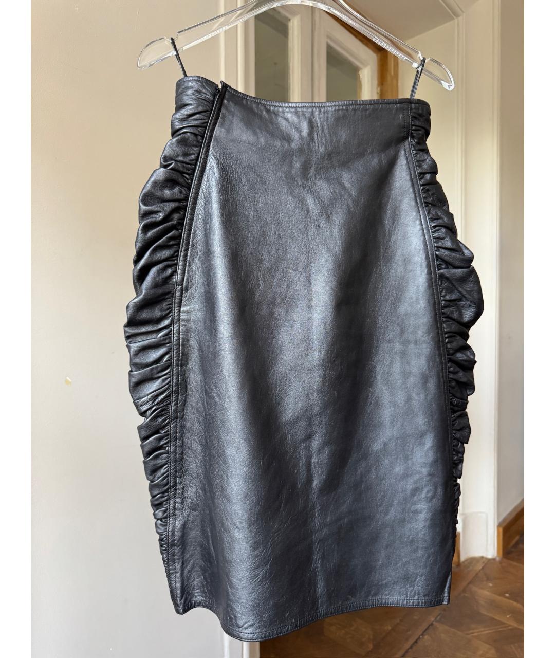 UNGARO Черная кожаная юбка миди, фото 2