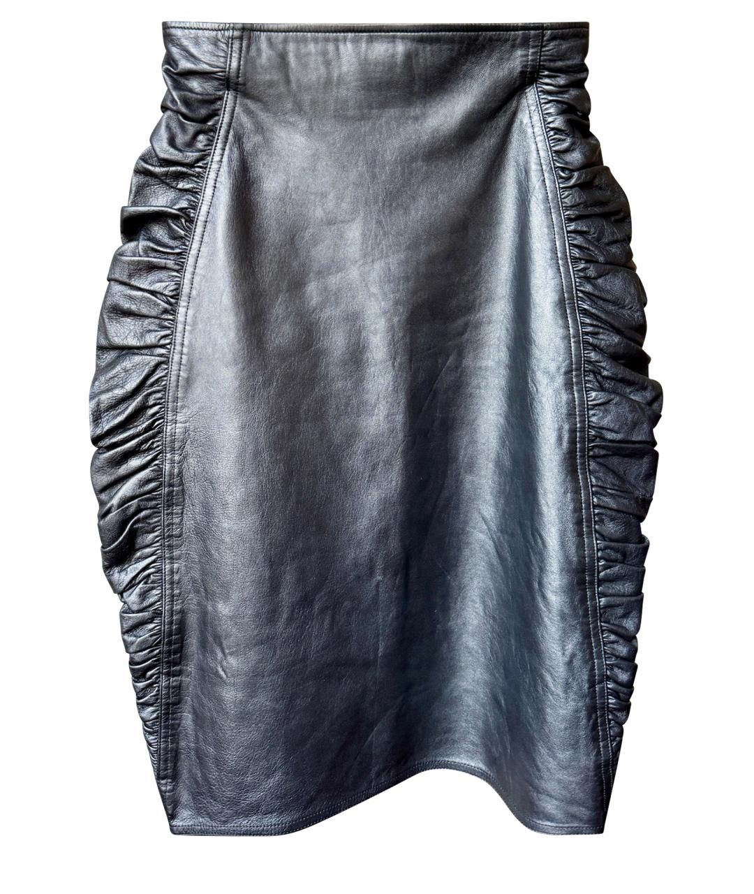 UNGARO Черная кожаная юбка миди, фото 1
