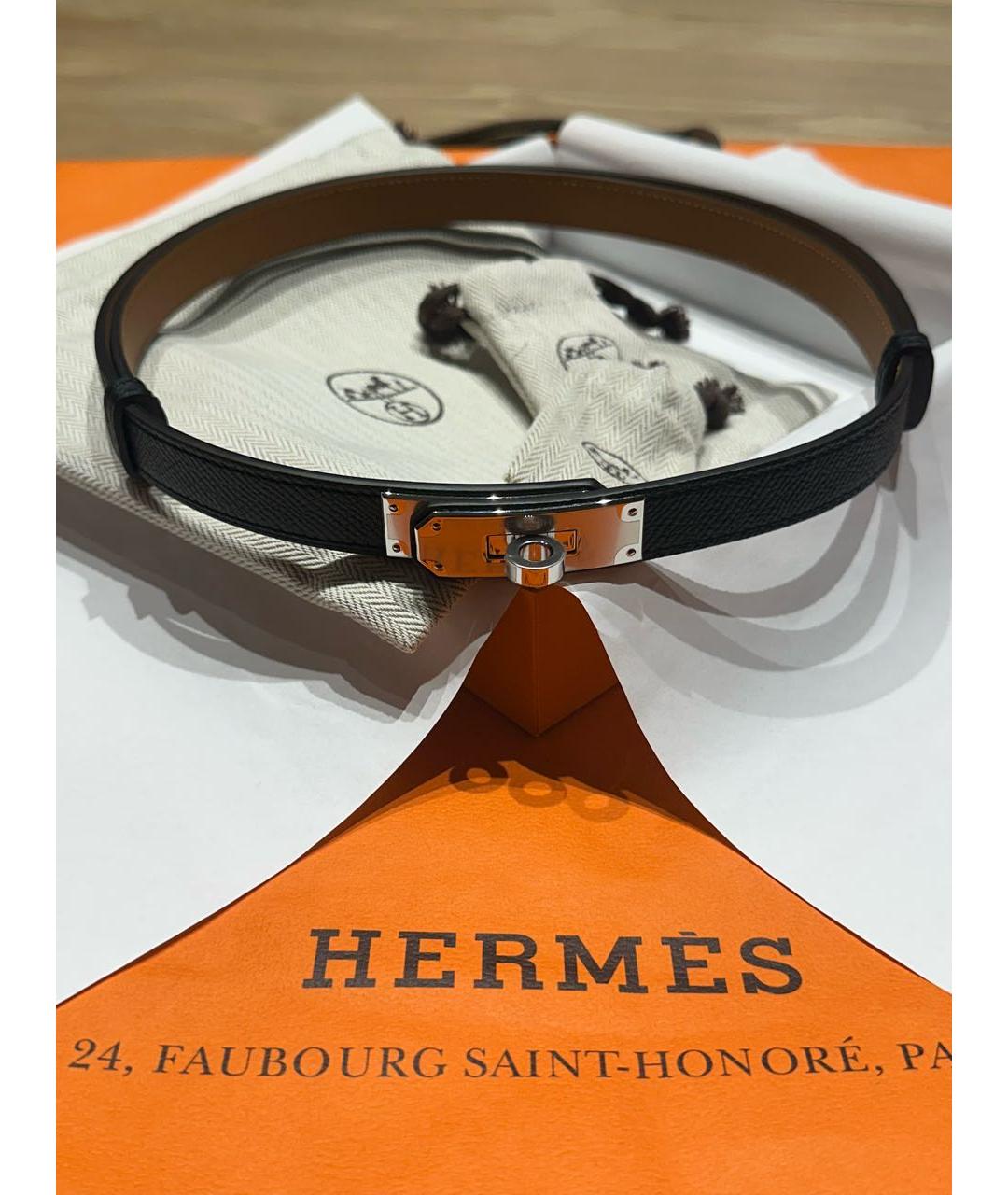 HERMES Черный кожаный ремень, фото 8