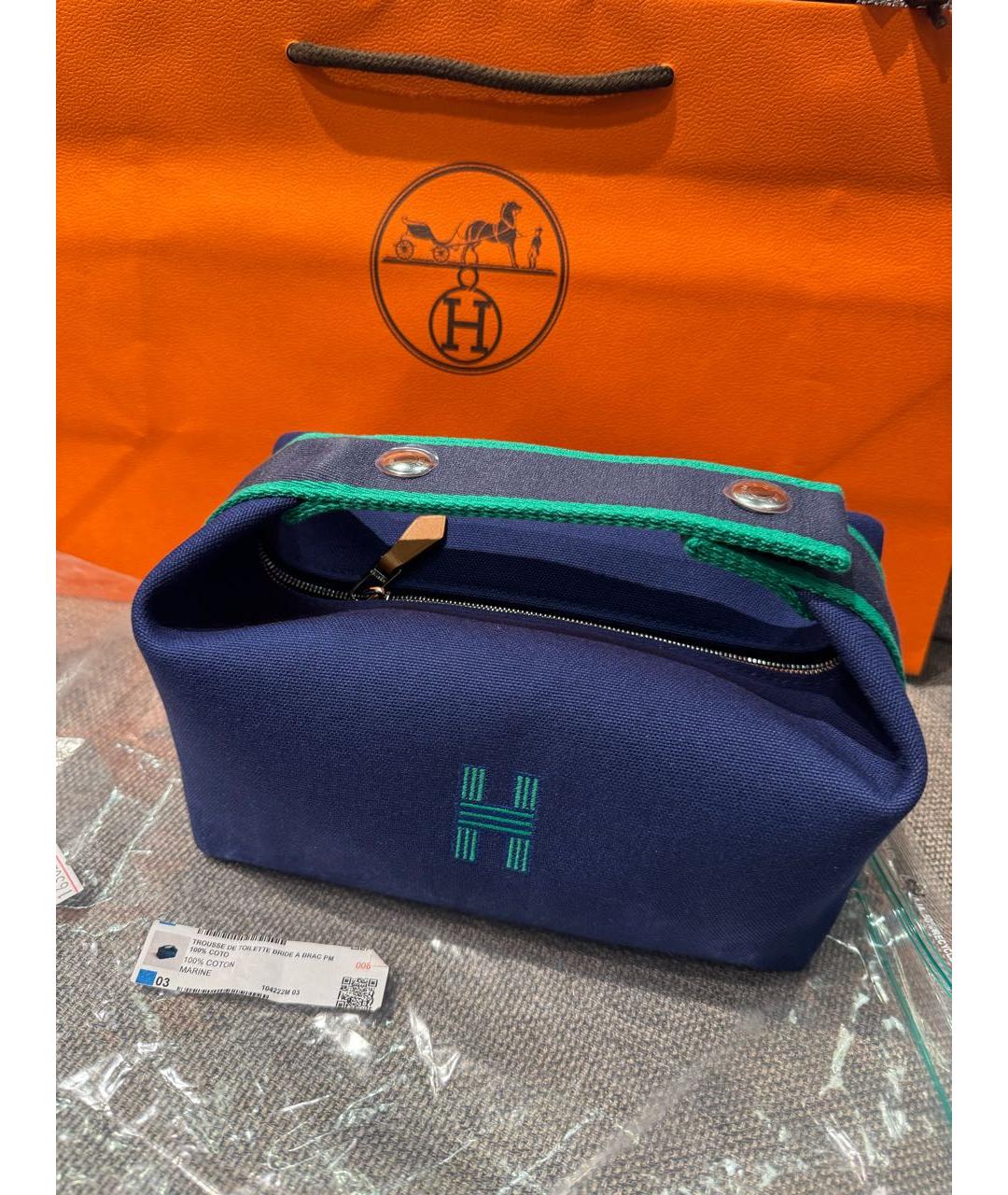 HERMES Синяя тканевая косметичка, фото 7