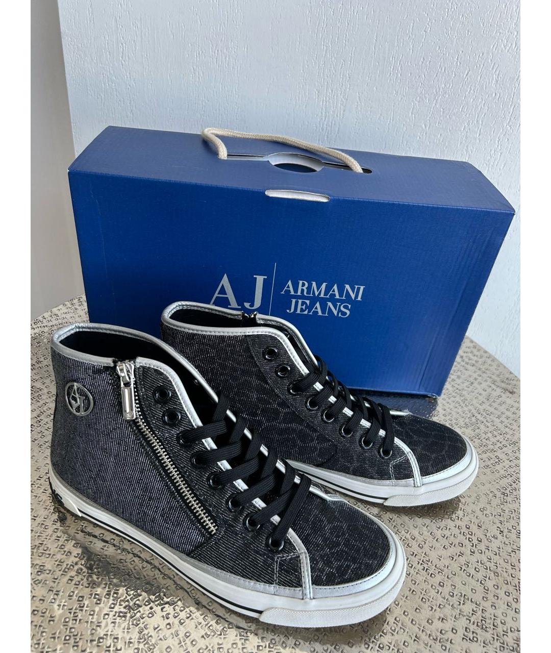 ARMANI JEANS Антрацитовые текстильные кеды, фото 3