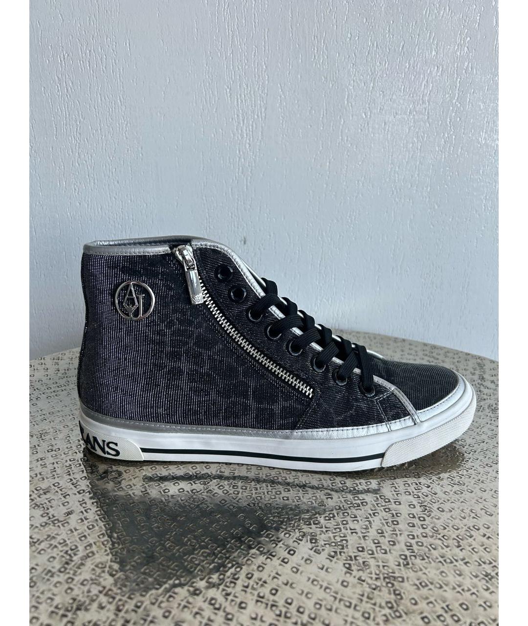 ARMANI JEANS Антрацитовые текстильные кеды, фото 8