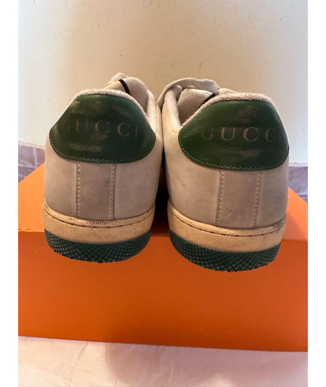 GUCCI Бежевые кожаные низкие кроссовки / кеды, фото 4