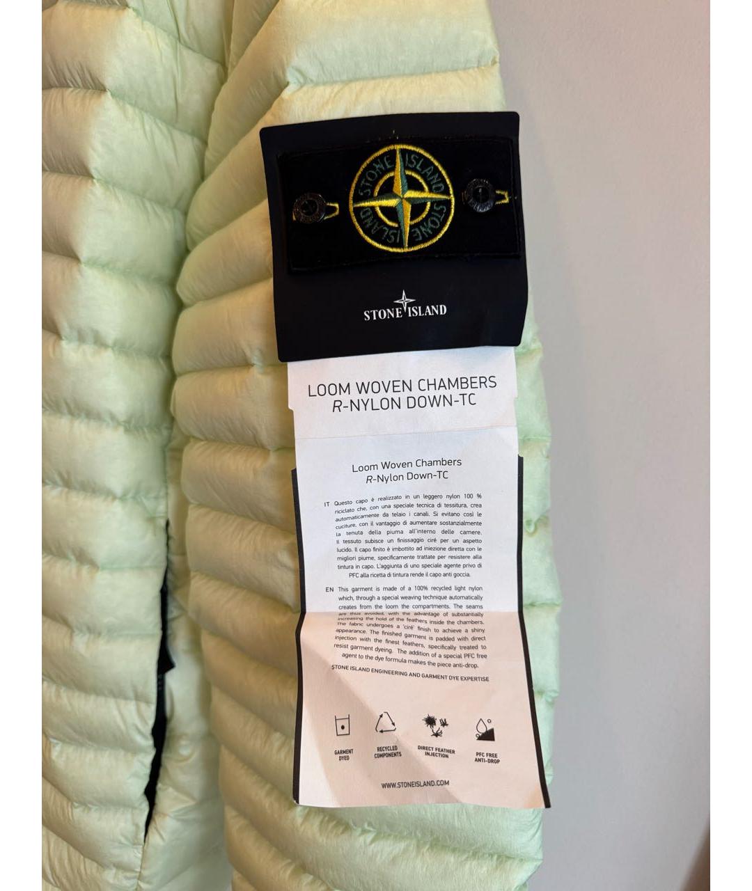 STONE ISLAND Салатовый полиамидовый пуховик, фото 3