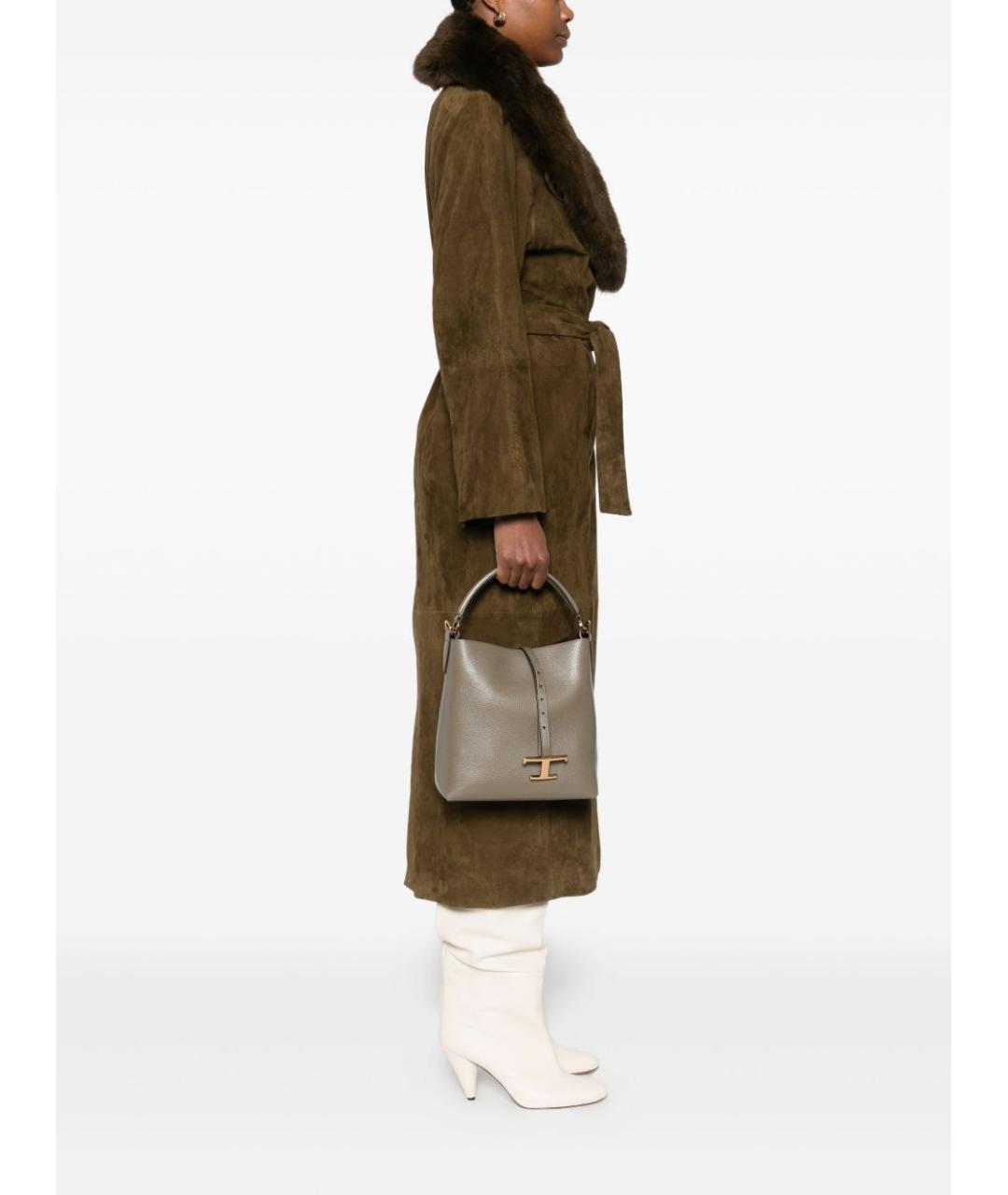 TOD'S Серая кожаная сумка тоут, фото 4