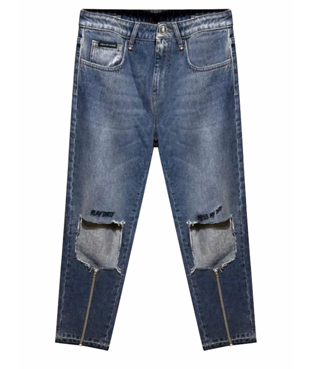 PHILIPP PLEIN Синие хлопковые прямые джинсы, фото 1