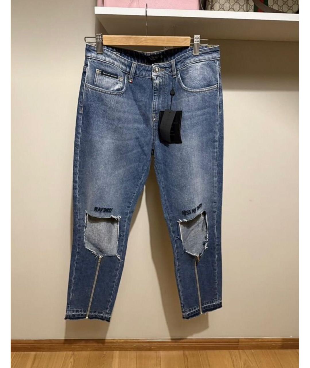 PHILIPP PLEIN Синие хлопковые прямые джинсы, фото 8