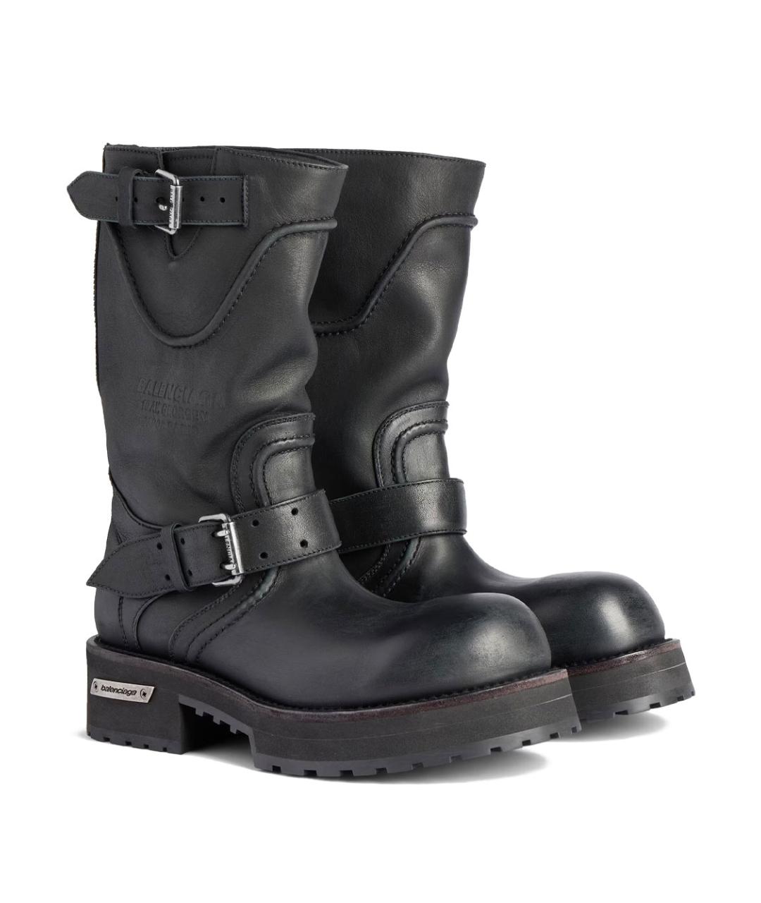 BALENCIAGA Черные кожаные ботинки, фото 1