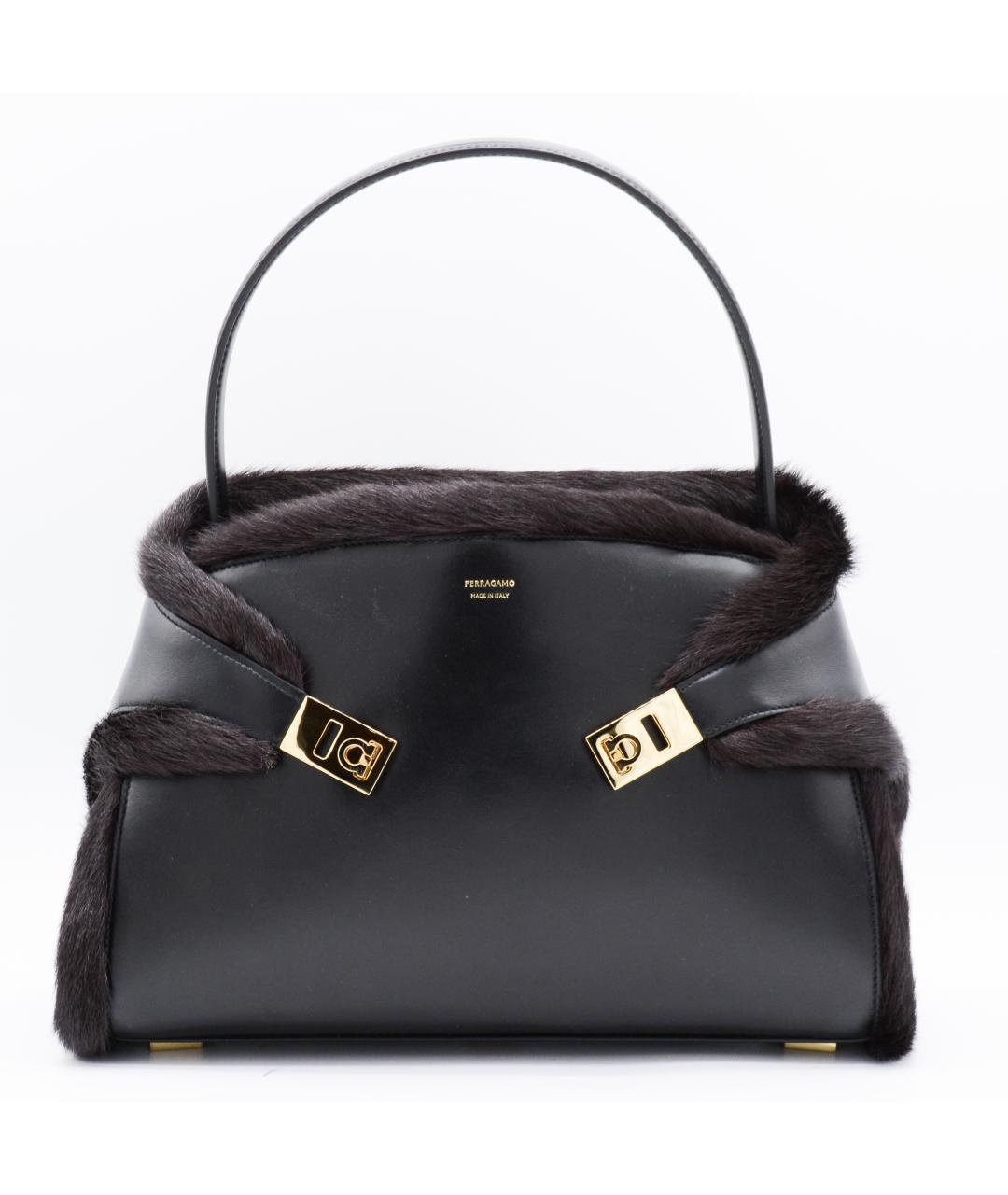 FERRAGAMO Черная кожаная сумка тоут, фото 5