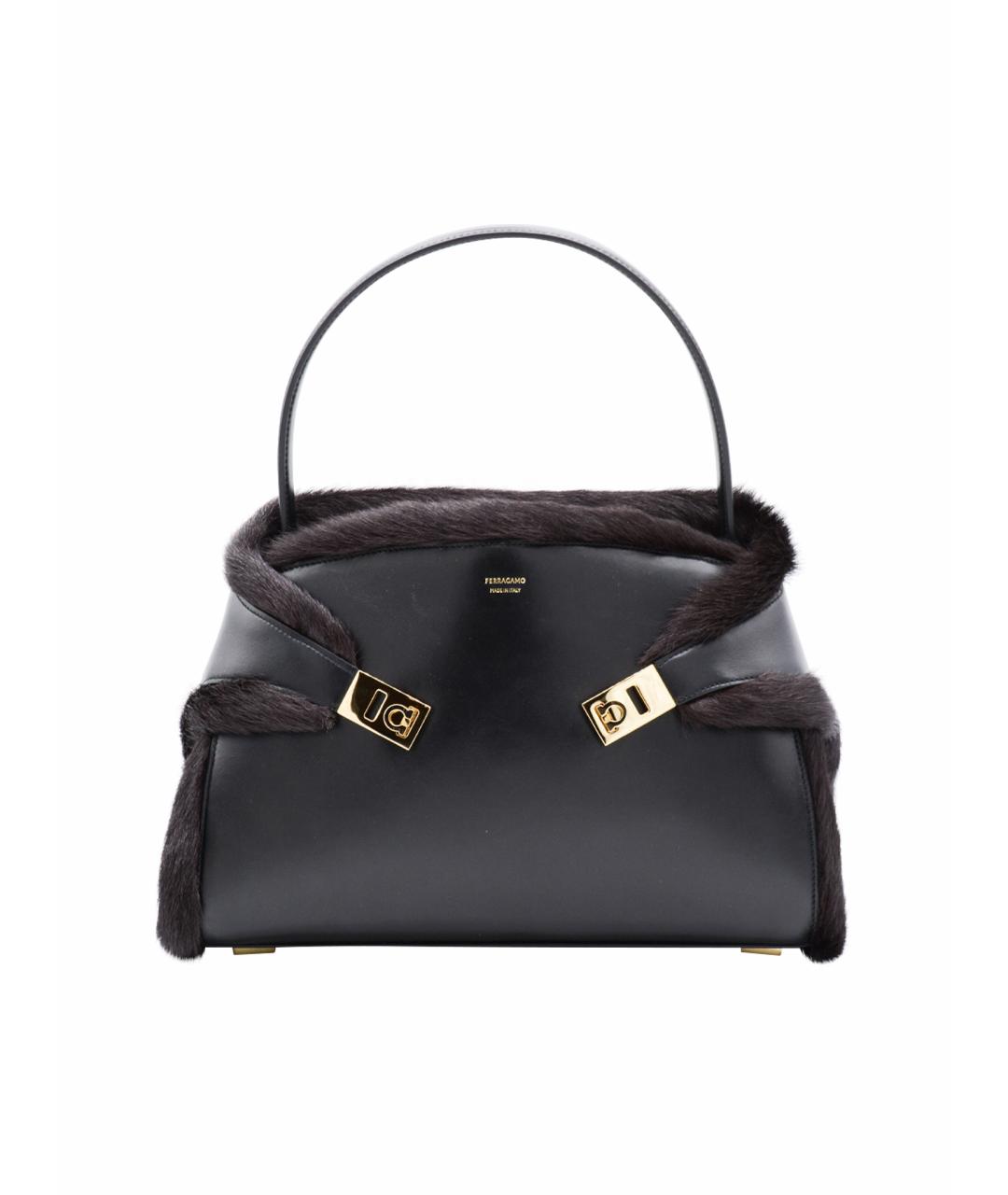 FERRAGAMO Черная кожаная сумка тоут, фото 1