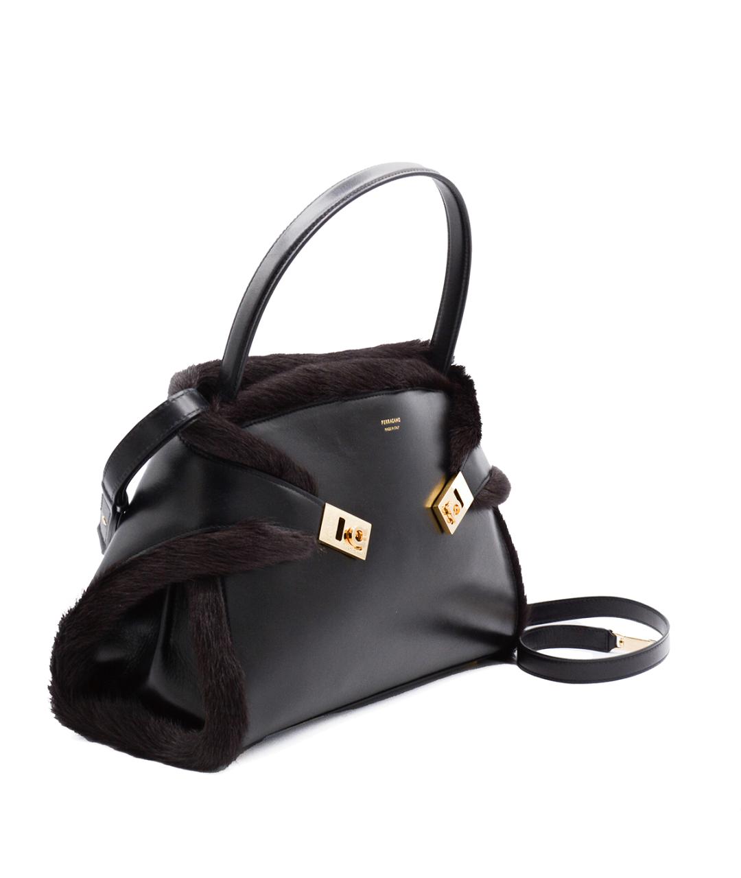 FERRAGAMO Черная кожаная сумка тоут, фото 2