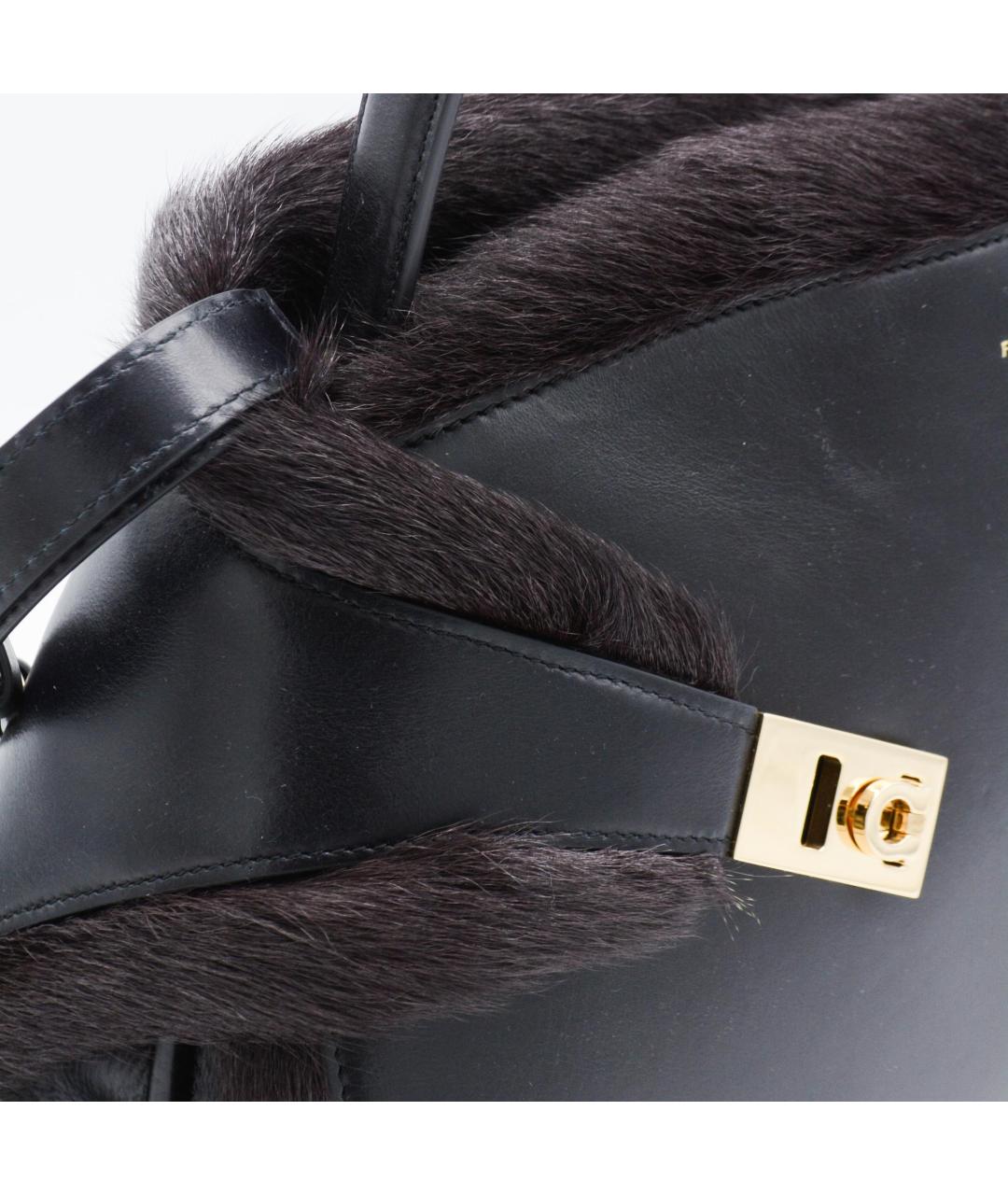 FERRAGAMO Черная кожаная сумка тоут, фото 4