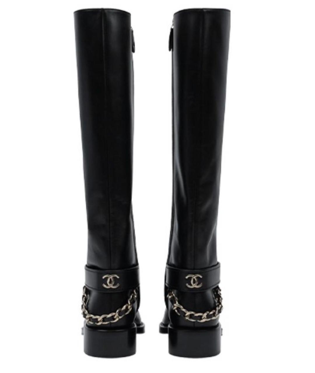 CHANEL Черные кожаные сапоги, фото 4