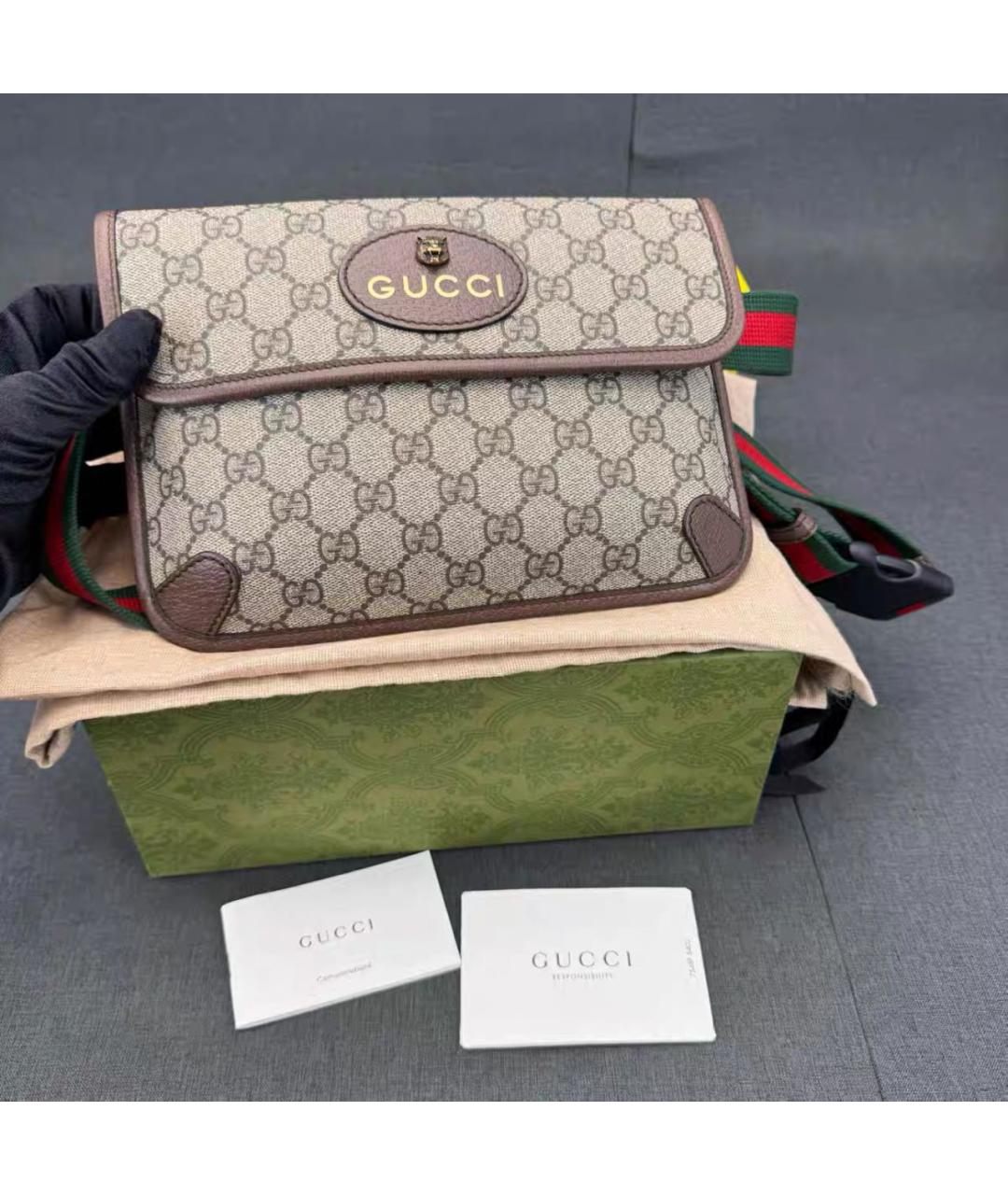 GUCCI Бежевая кожаная сумка на плечо, фото 3