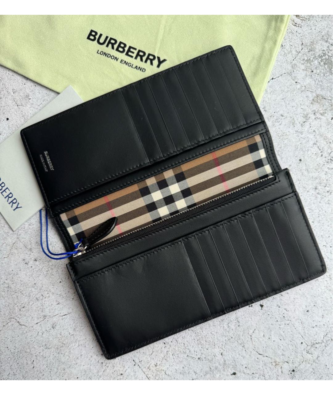 BURBERRY Черный кожаный кошелек, фото 7