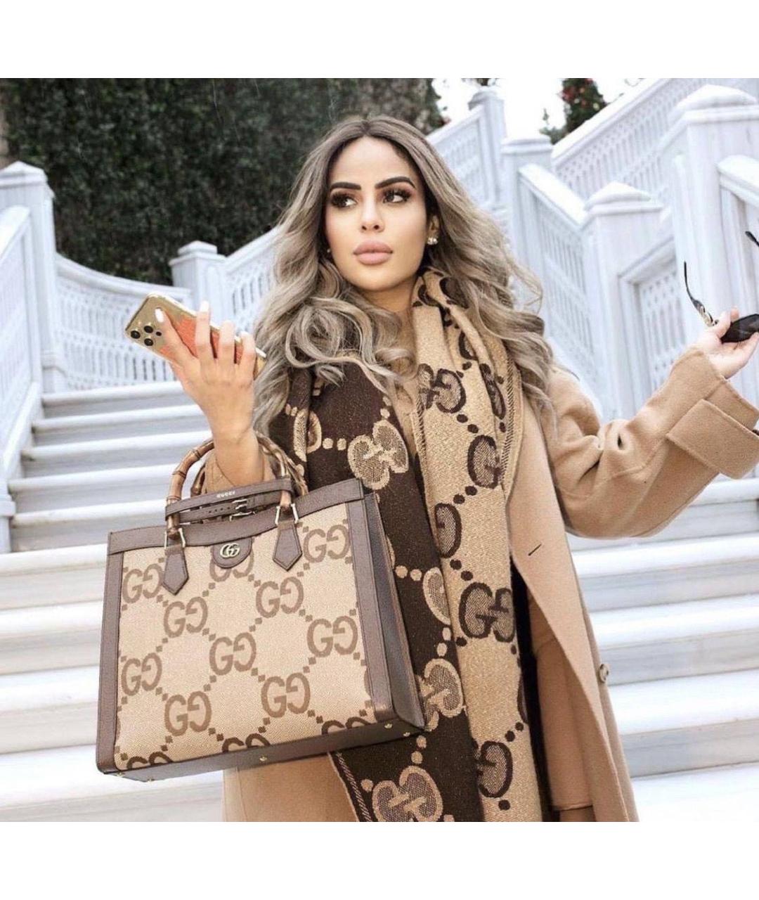 GUCCI Коричневый шерстяной шарф, фото 8