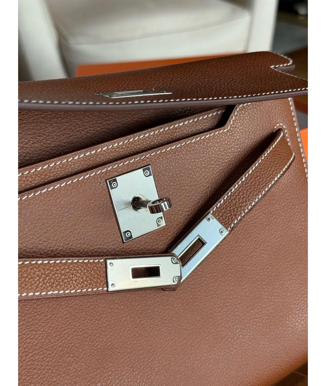 HERMES Коричневая кожаная барсетка, фото 7