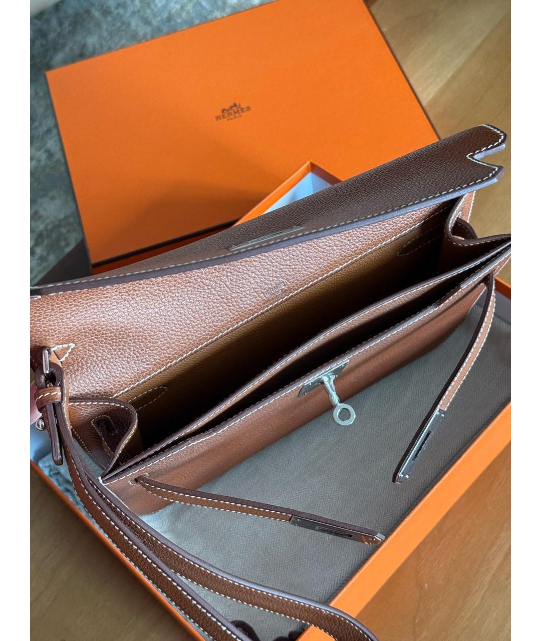 HERMES Коричневая кожаная барсетка, фото 6