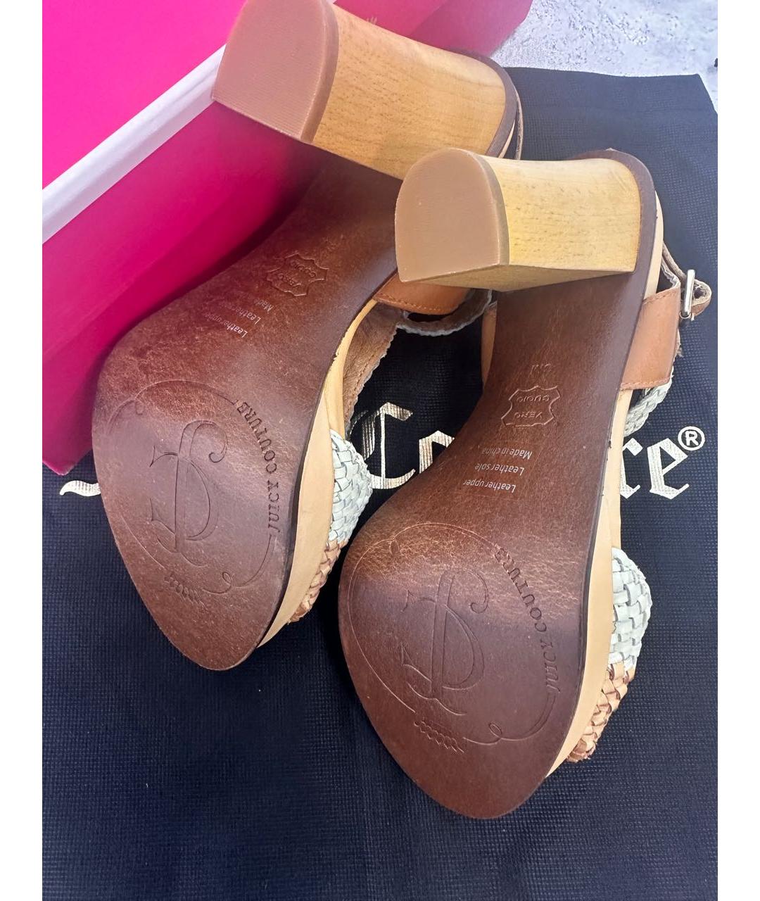 JUICY COUTURE Коричневые кожаные босоножки, фото 5