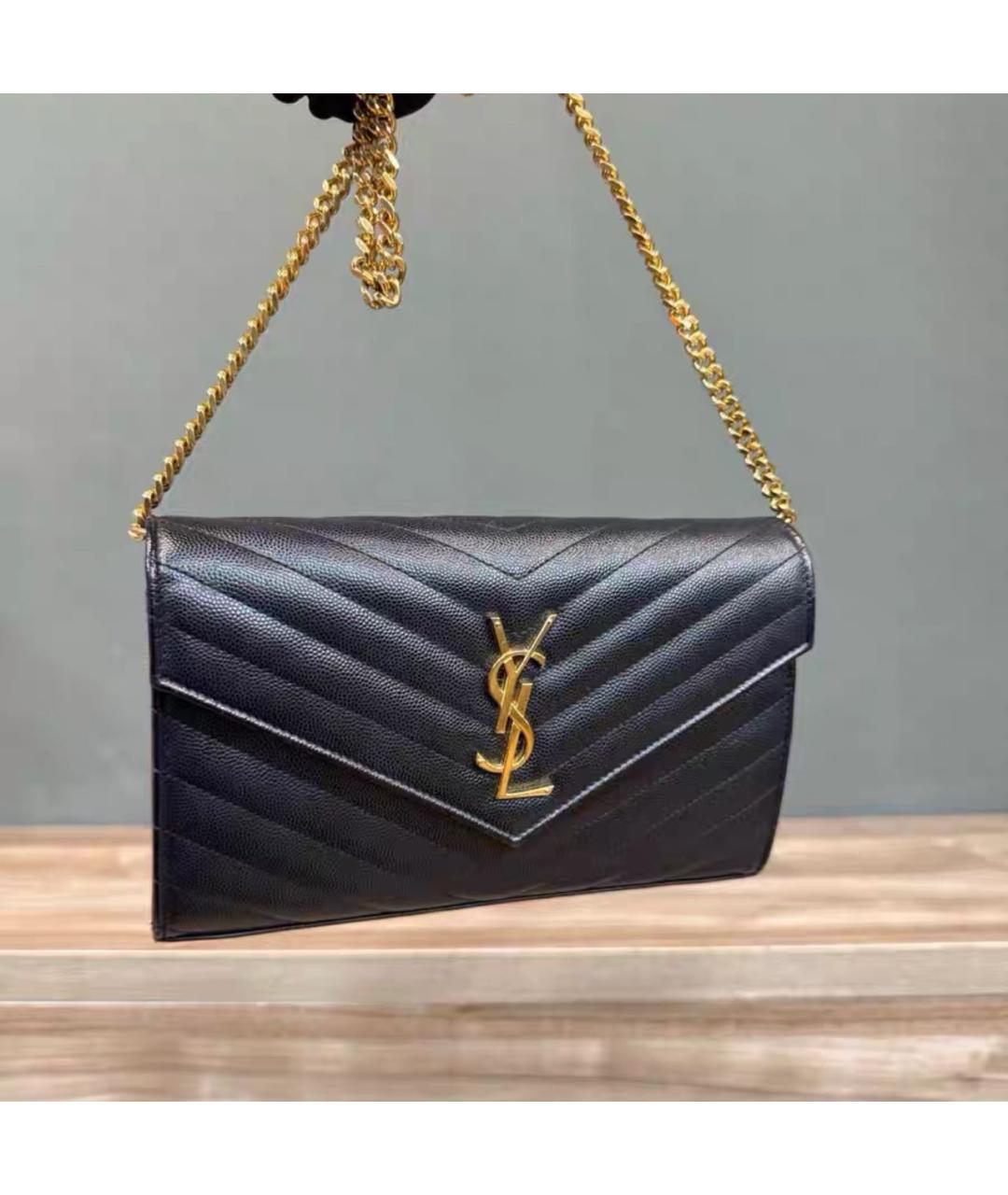 SAINT LAURENT Черная кожаная сумка через плечо, фото 2