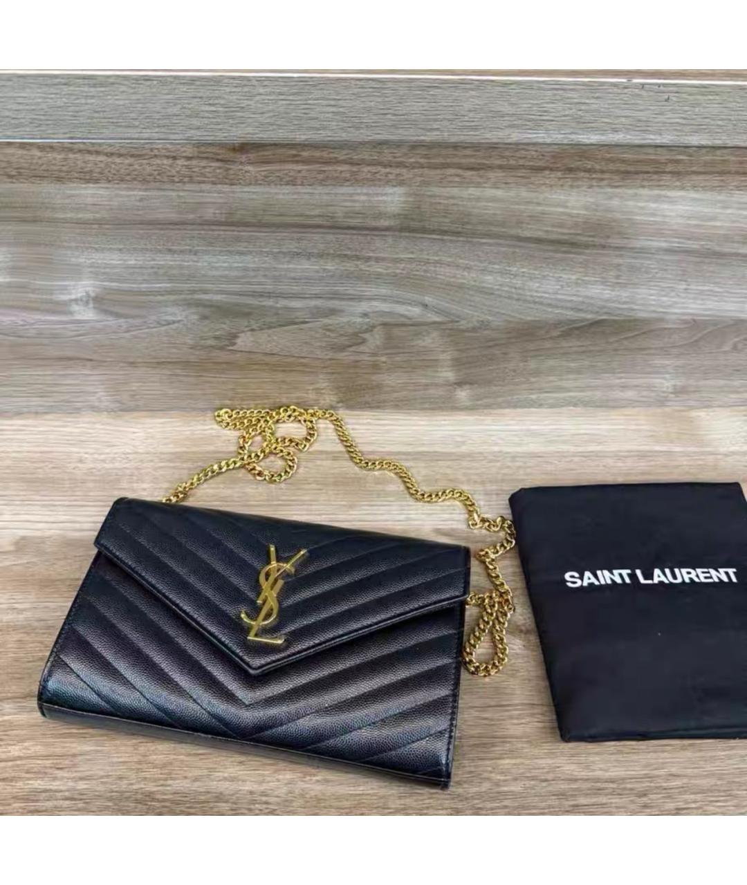 SAINT LAURENT Черная кожаная сумка через плечо, фото 3