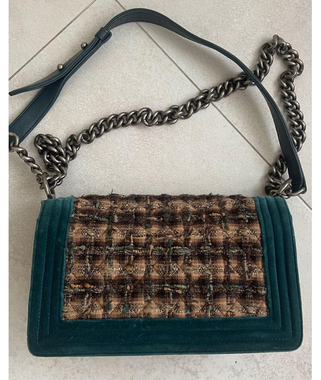 CHANEL Зеленая бархатная сумка через плечо, фото 2