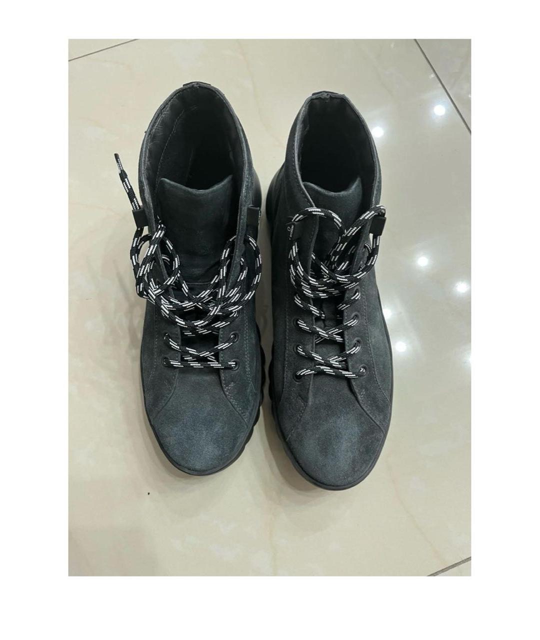 MONCLER Антрацитовые замшевые высокие кроссовки / кеды, фото 3