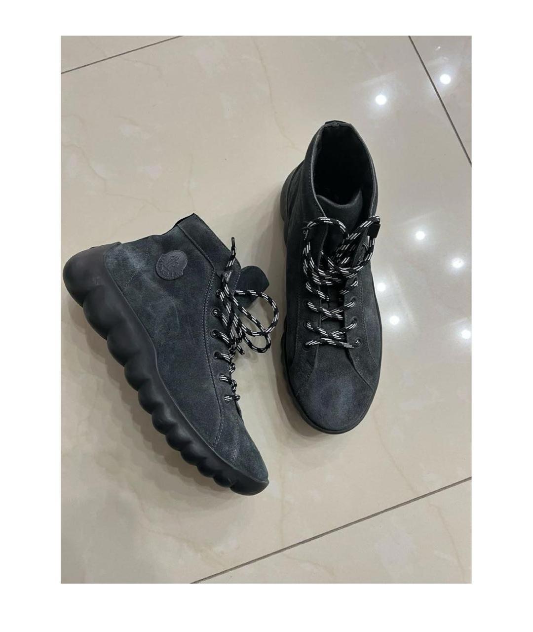 MONCLER Антрацитовые замшевые высокие кроссовки / кеды, фото 4