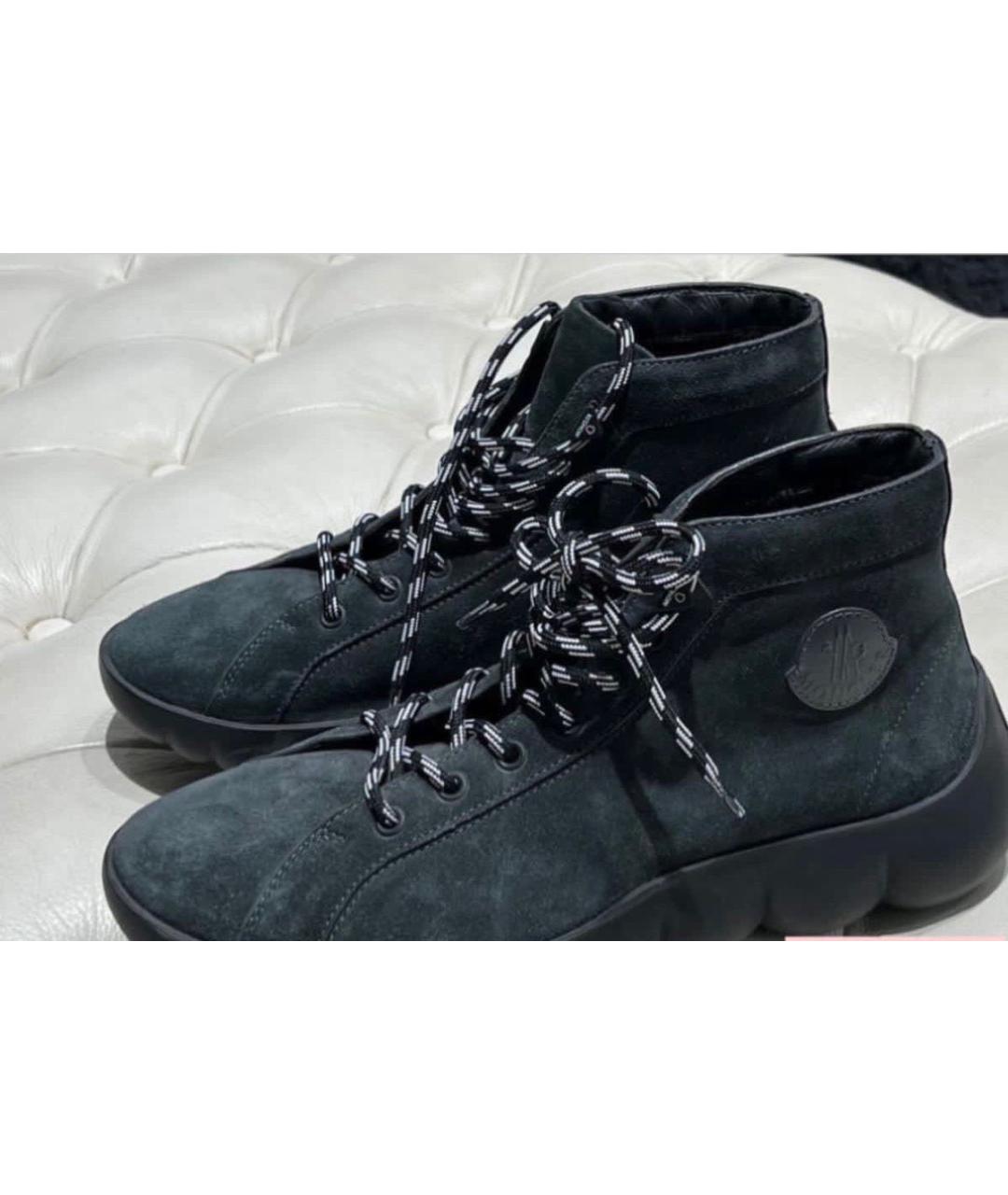 MONCLER Антрацитовые замшевые высокие кроссовки / кеды, фото 2