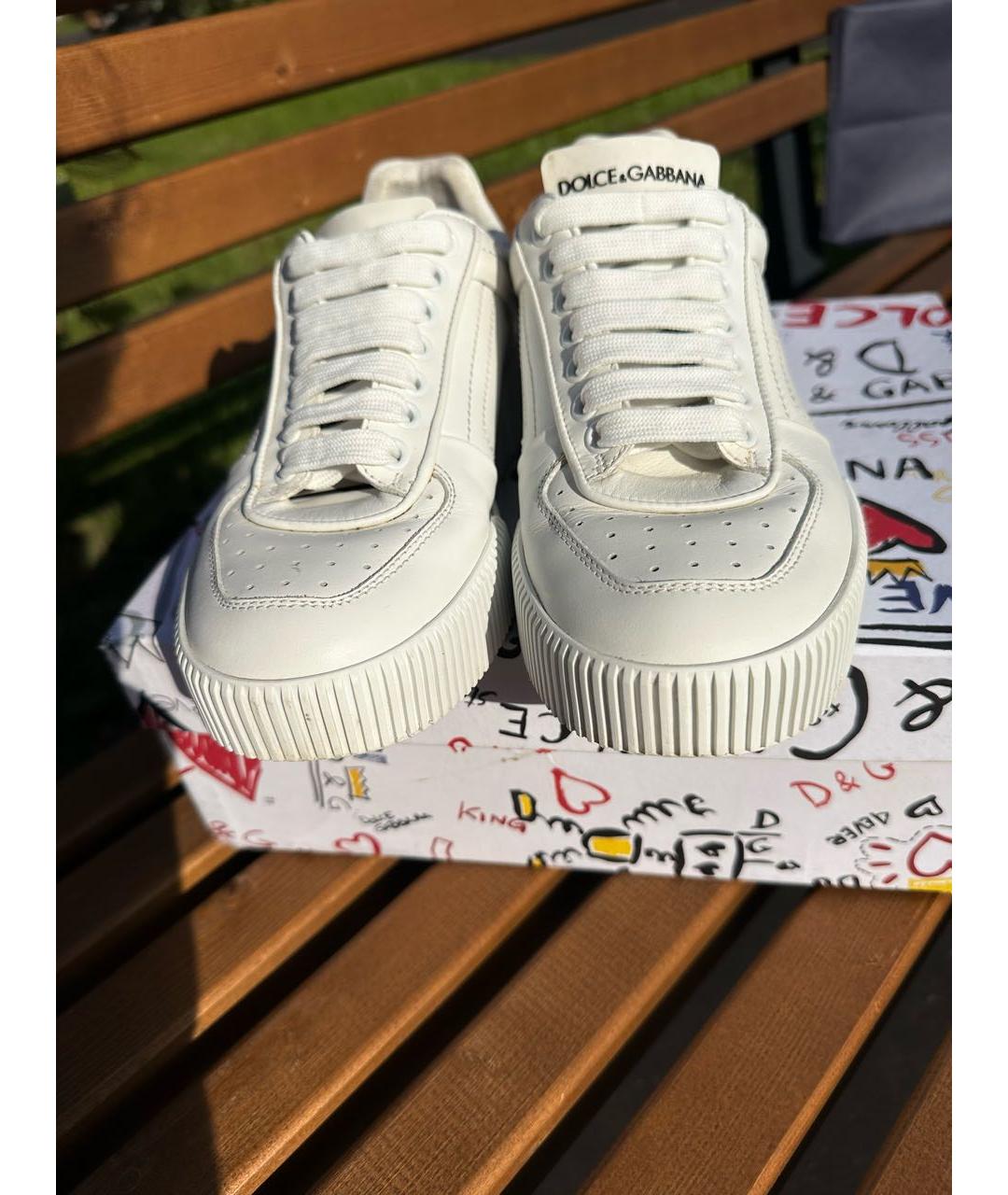 DOLCE&GABBANA Белые кожаные кеды, фото 3