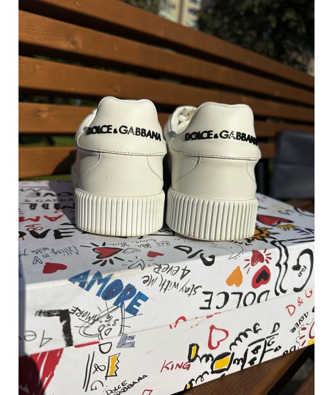 DOLCE&GABBANA Белые кожаные кеды, фото 4