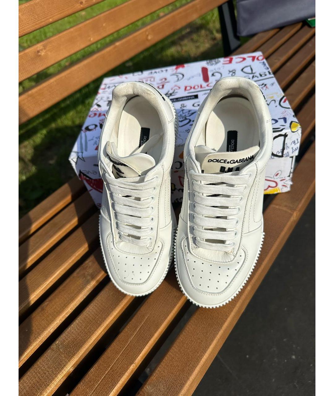 DOLCE&GABBANA Белые кожаные кеды, фото 2