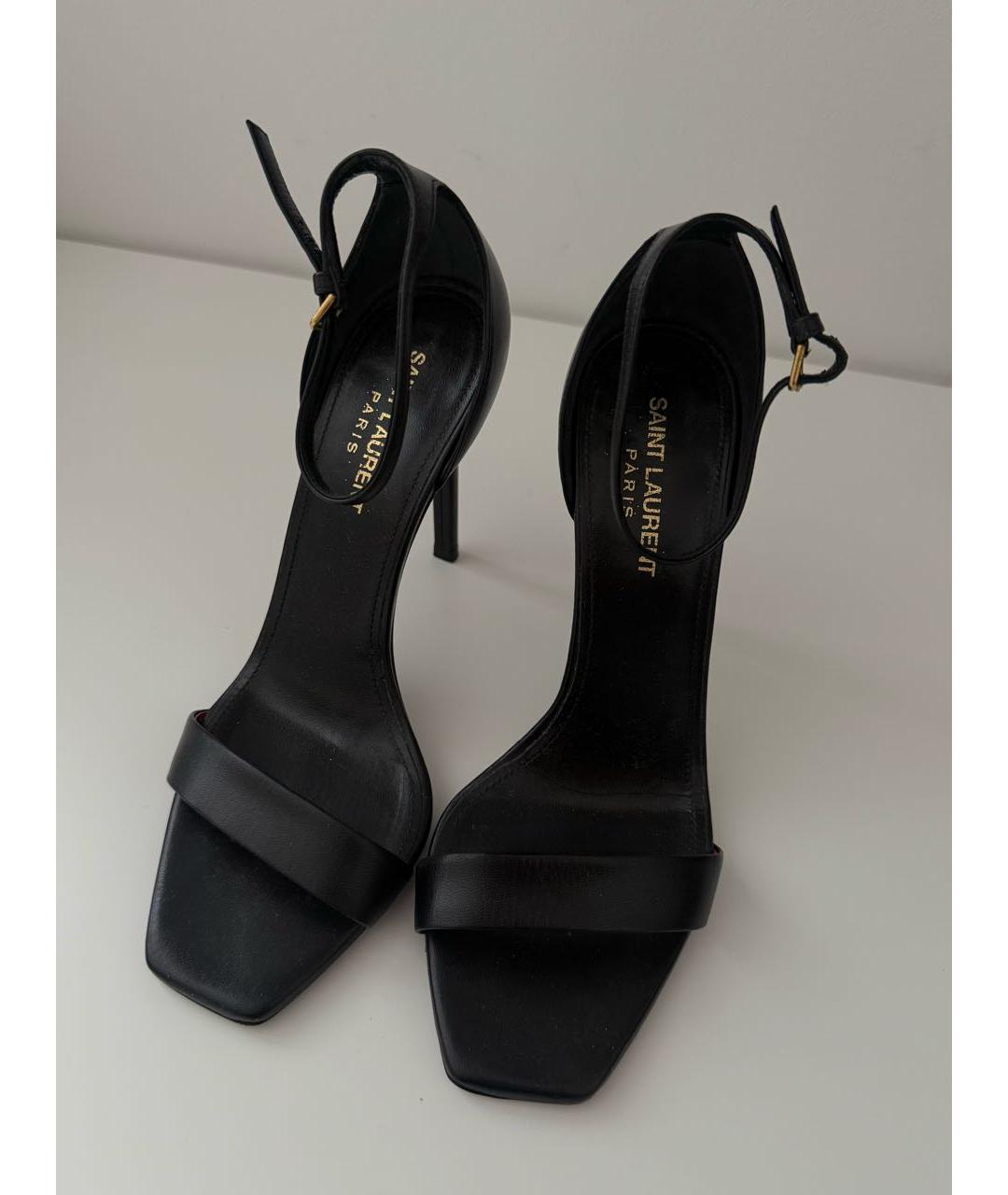 SAINT LAURENT Черные кожаные босоножки, фото 2