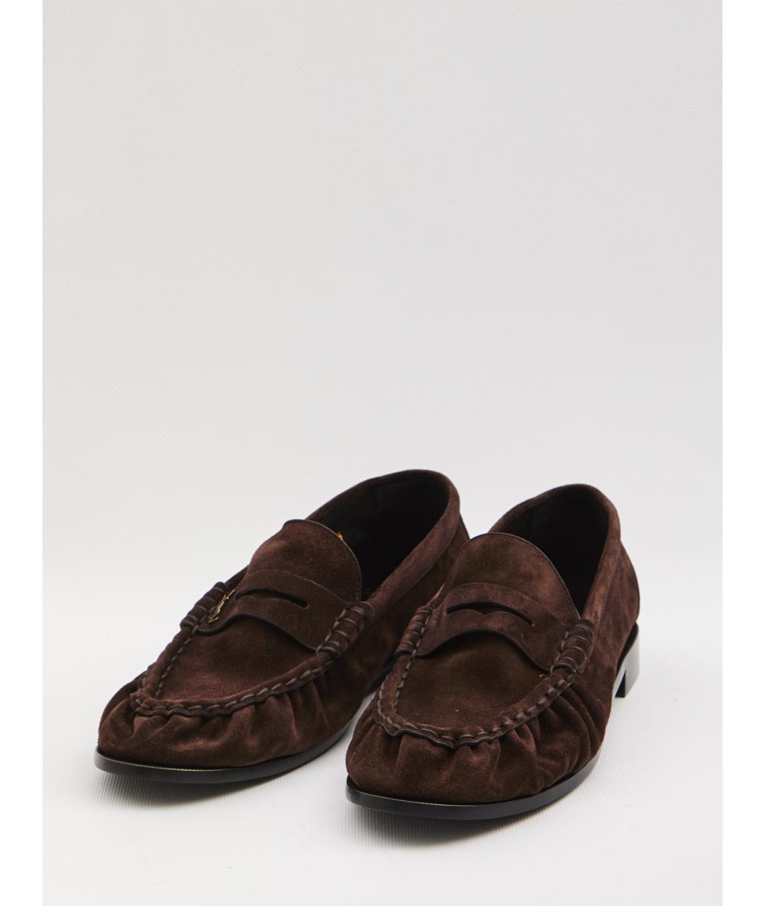 SAINT LAURENT Коричневые замшевые лоферы, фото 2