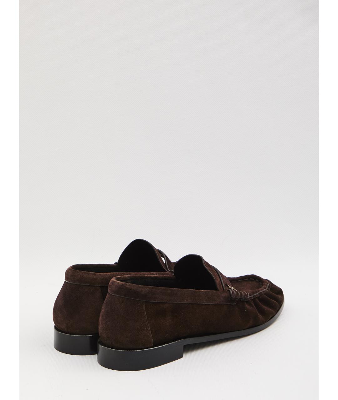 SAINT LAURENT Коричневые замшевые лоферы, фото 3