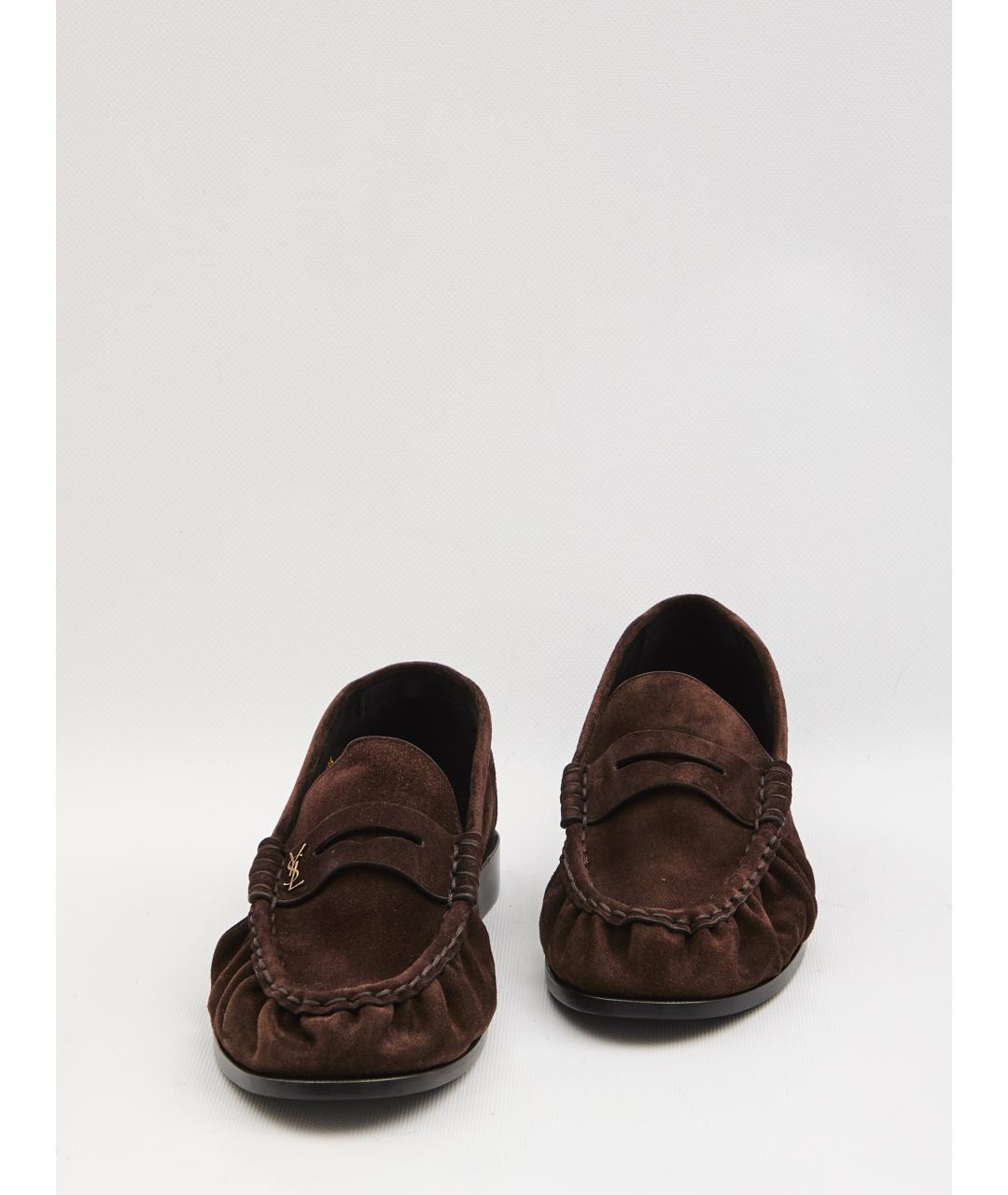 SAINT LAURENT Коричневые замшевые лоферы, фото 5