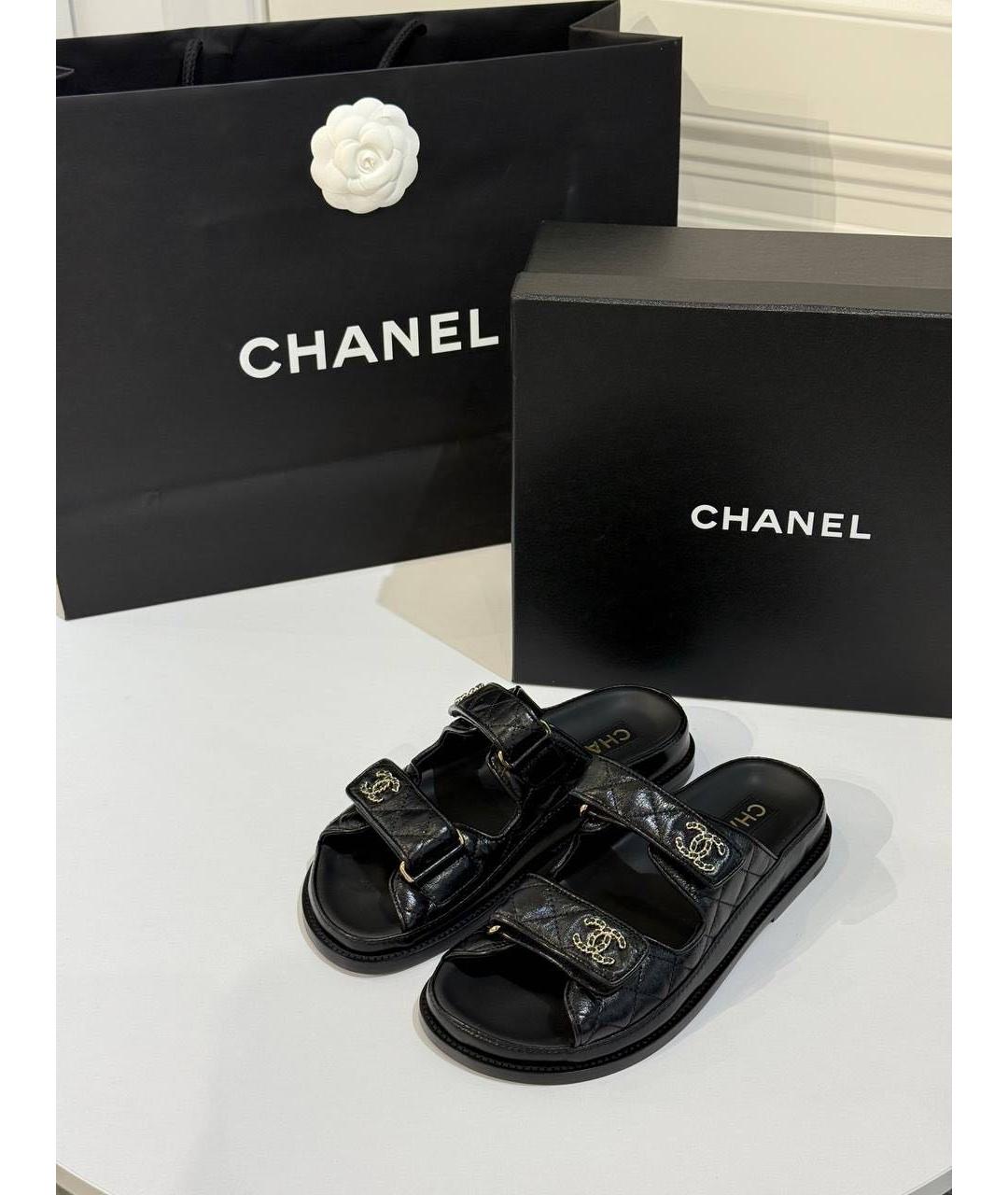 CHANEL Черные кожаные сандалии, фото 5