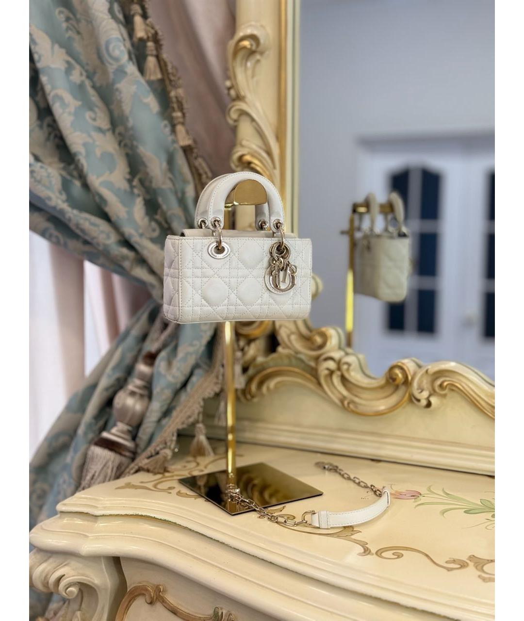 CHRISTIAN DIOR Белая кожаная сумка с короткими ручками, фото 3