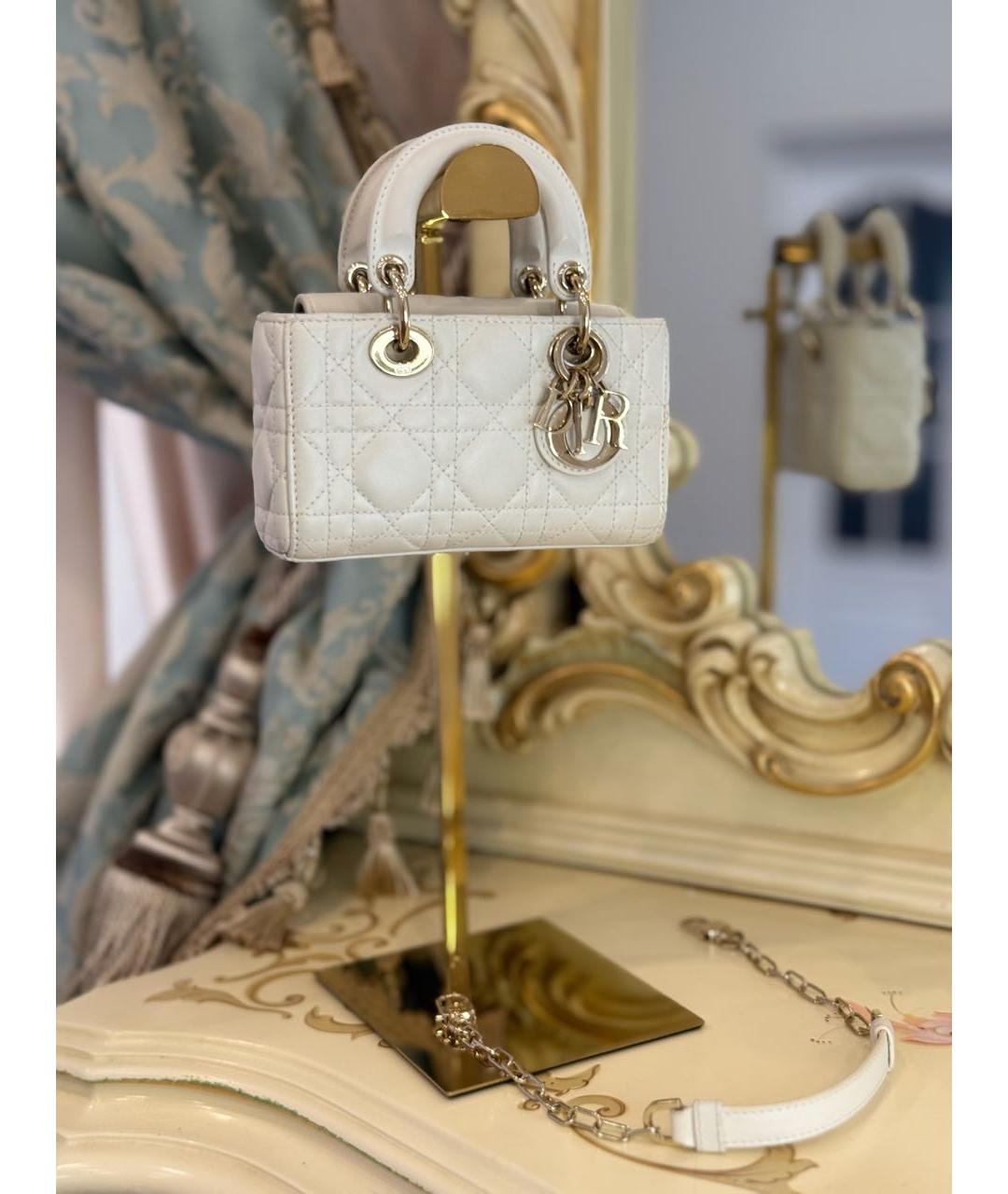 CHRISTIAN DIOR Белая кожаная сумка с короткими ручками, фото 4