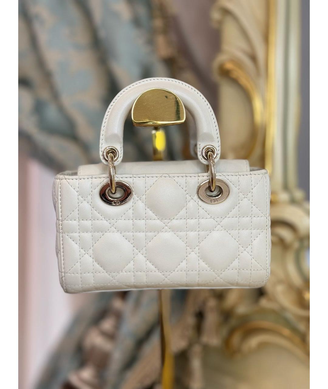 CHRISTIAN DIOR Белая кожаная сумка с короткими ручками, фото 5