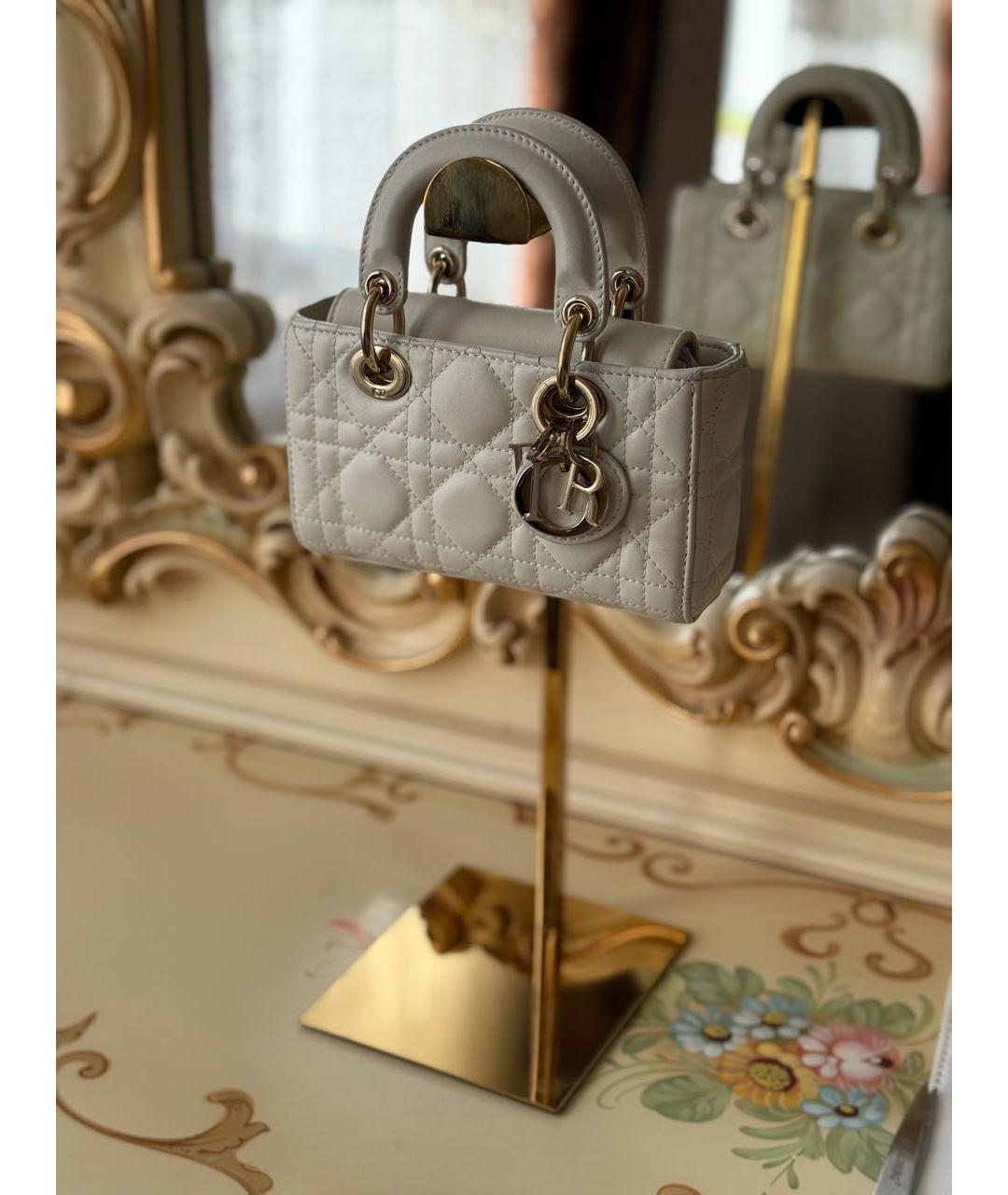 CHRISTIAN DIOR Белая кожаная сумка с короткими ручками, фото 6