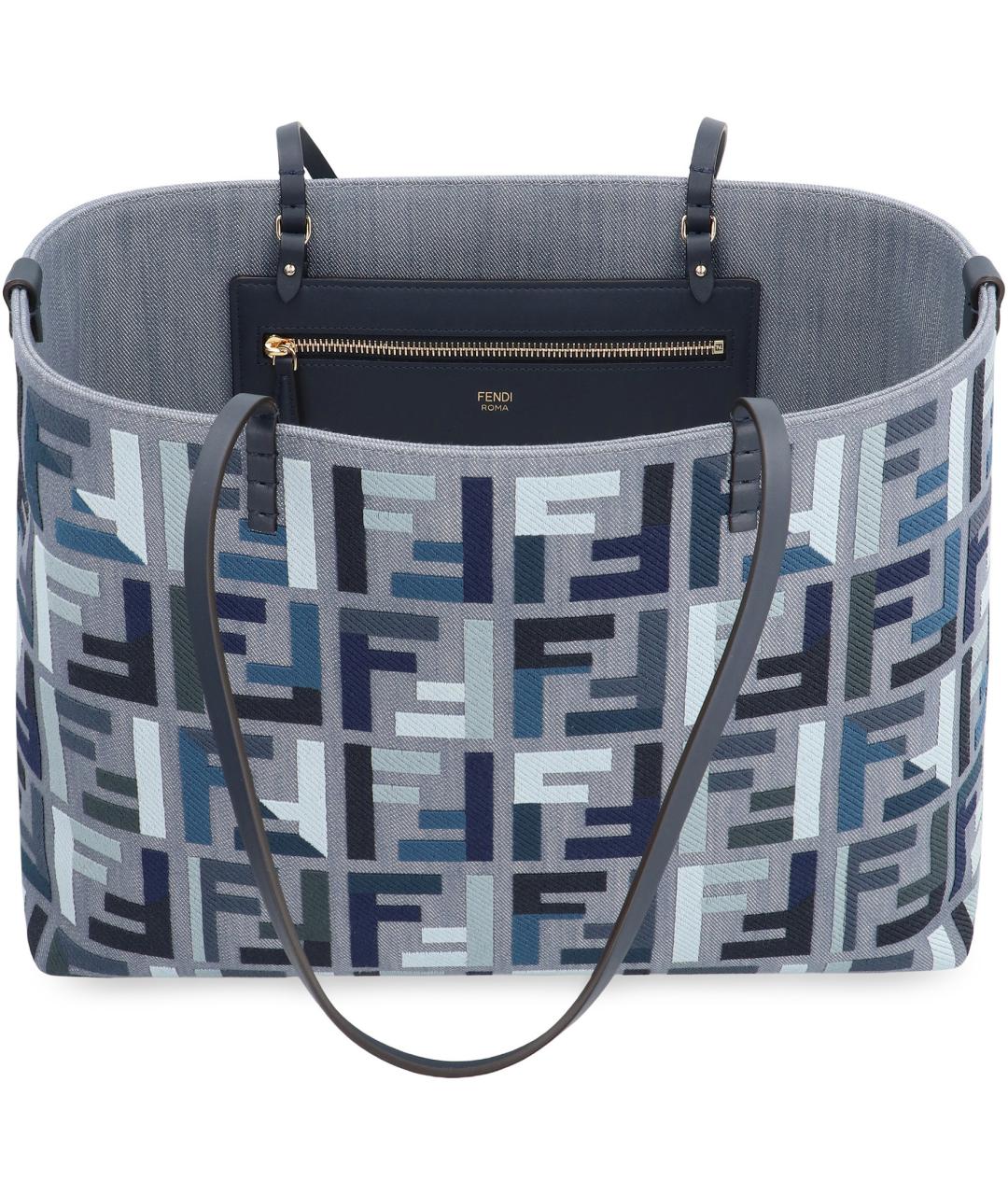 FENDI Синяя синтетическая сумка тоут, фото 5