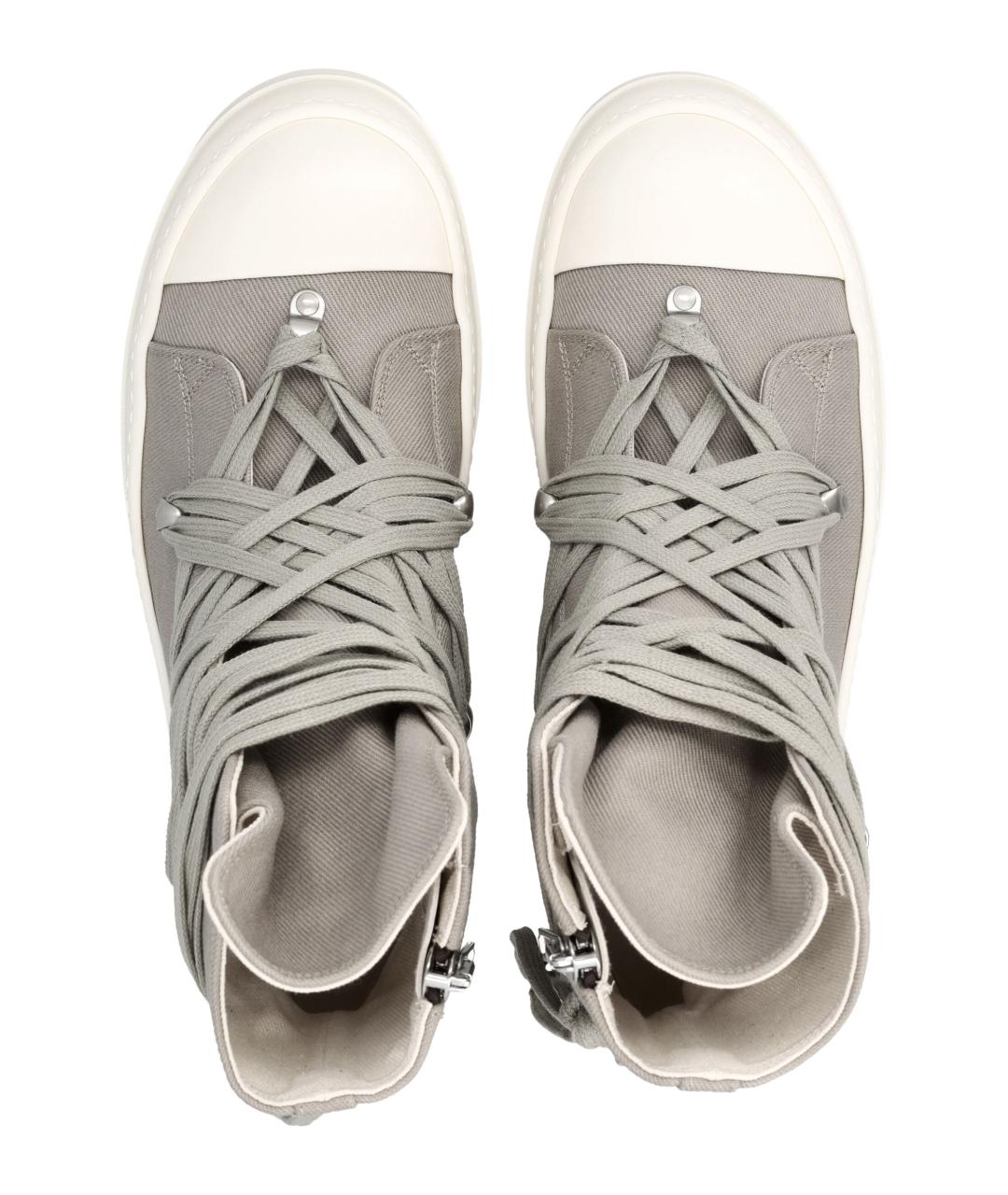 RICK OWENS Серые текстильные высокие кроссовки / кеды, фото 2