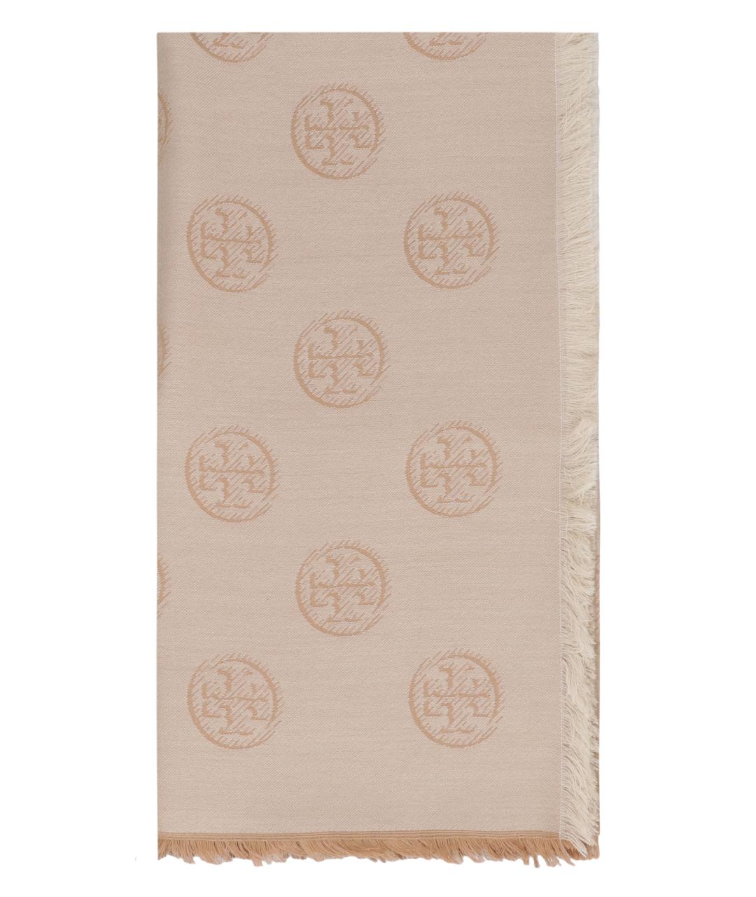 TORY BURCH Бежевый шерстяной шарф, фото 2