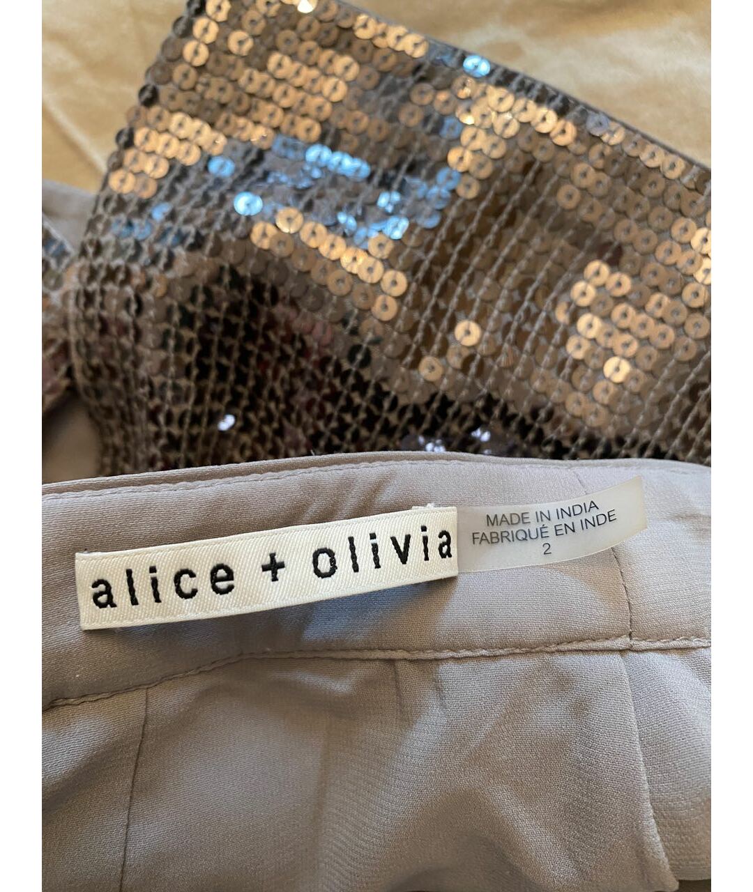 ALICE+OLIVIA Серебряная полиэстеровая юбка миди, фото 5