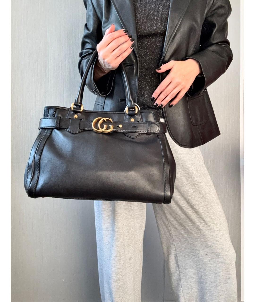 GUCCI Черная кожаная сумка с короткими ручками, фото 5