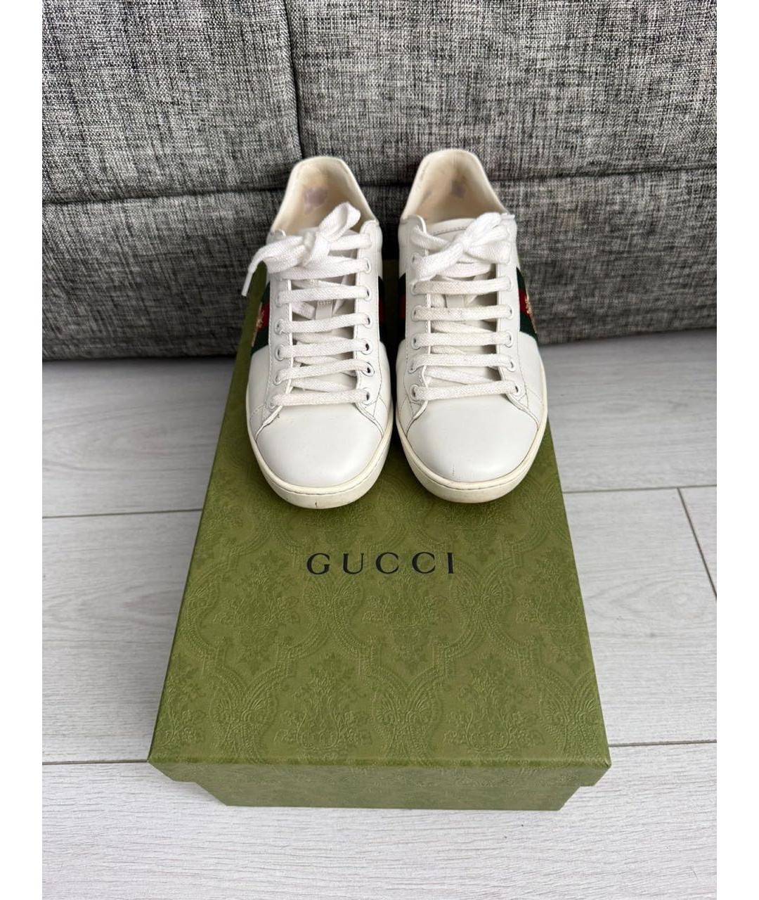 GUCCI Белые кожаные кеды, фото 2