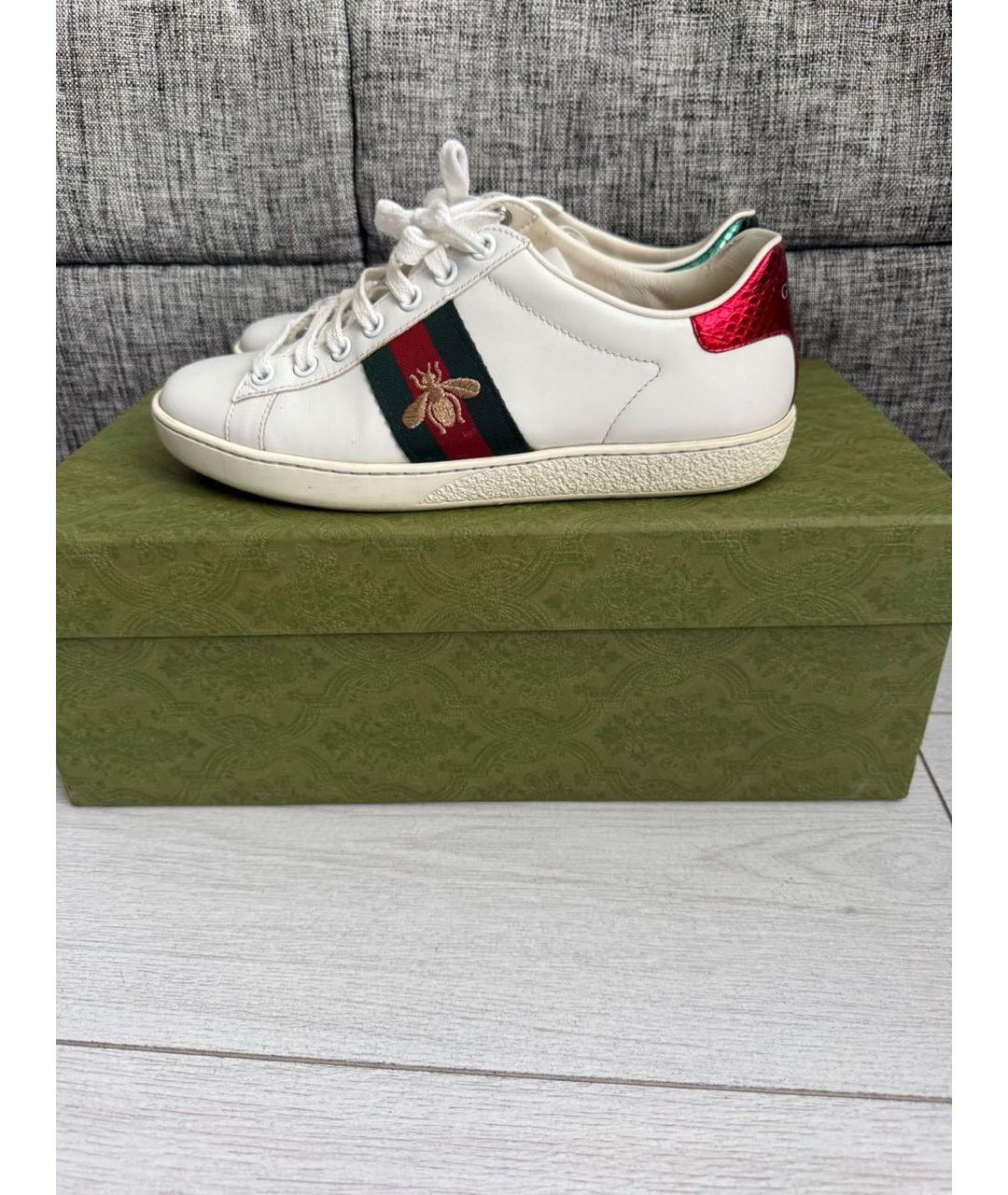GUCCI Белые кожаные кеды, фото 6