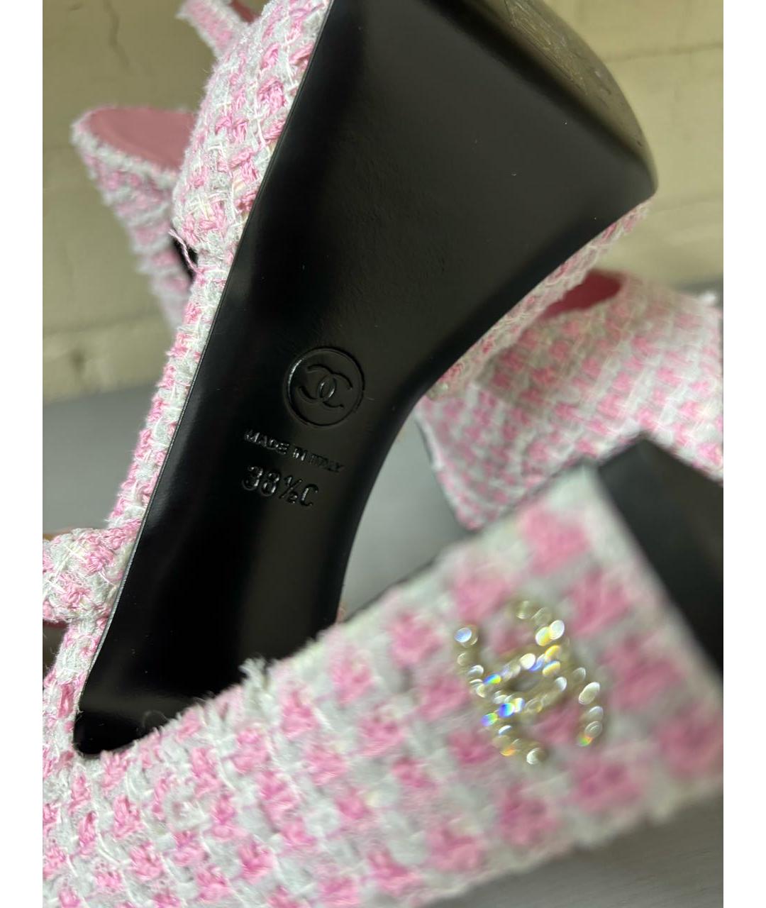 CHANEL Розовые текстильные босоножки, фото 3
