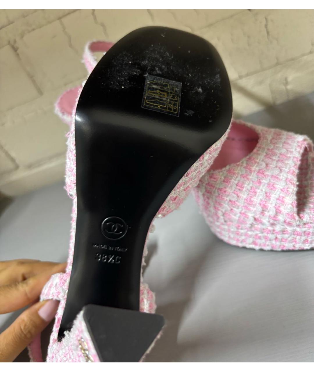 CHANEL Розовые текстильные босоножки, фото 4